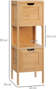 kleankin Szafka Łazienkowa z Bambusa 1 Półka 2 Szuflady Naturalne Drewno 30x30x90cm | Aosom PL