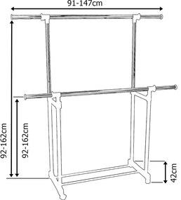 Podwójny regulowany czarny wieszak na kółkach T7-E05