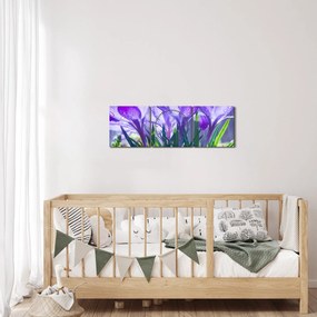 Obraz kwiatów w deszczu (z zegarem) (90x30 cm)