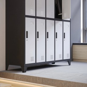 Szafka BHP ubraniowa 10-drzwiowa antracytowo-biała: BARTEK, 1360 x 1720 x 450 mm