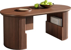 Nowoczesny stolik kawowy w stylu retro - 105 x 50 x 46,5 cm - z orzecha włoskiego o pionowej fakturze - z miejscem do przechowywania - płyta MDF - brązowy