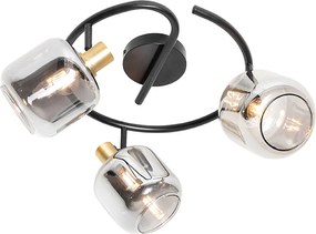 Plafon z reflektorami czarny z przydymionym szkłem okrągły 3-światła - Zuzanna