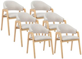 Zestaw 6 krzeseł z podłokietnikami z tkaniny i drewna kauczukowego - Beżowy - SOLUNA