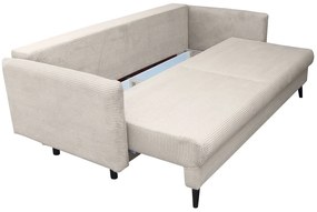 Beżowa sztruksowa kanapa rozkładana z pojemnikiem P5-H93