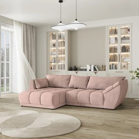 Masseno Narożnik ORENTI z funkcją spania i pojemnikiem na pościel Narozniki L, Rozkładana sofa - Pudrowy róż, MATT VELVET 61