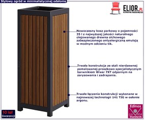 Drewniany ogrodowy kosz na śmieci w odcieniu tik P2-P79