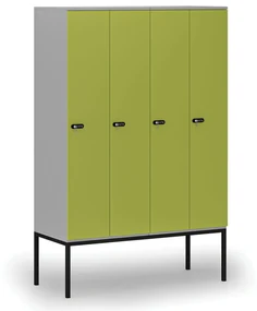 Drewniana szafa ubraniowa z podstawą, 4-drzwiowa, 1871 x 1200 x 500 mm, zamek mechaniczny z kodem, szary/zielony