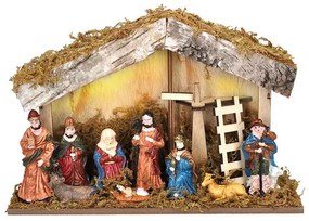 Solight LED drewniana podświetlana stajenka, 6 diod LED, 26 x 17 cm, 2 baterie AA