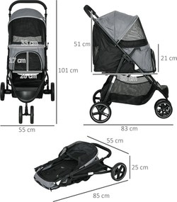 Outsunny Wózek dla Psa Składany Osłona Przeciwdeszczowa Szary Czarny | Aosom PL