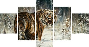 Obraz - Tygrys w zaśnieżonym lesie, obraz olejny (125x70 cm)