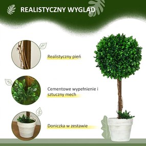 HOMCOM 2 sztuki sztucznych drzew bukszpanowych Sztuczna roślina sztuczne rośliny, w tym listek sztuczny, 1 donica, 28 cm x 28 cm x 60 cm, Zielony