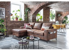 Brązowy narożnik rozkładany z imitacji skóry Miuform Lofty Lilly Vintage, lewostronny