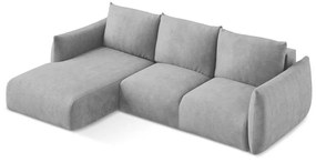 Jasnoszary rozkładany narożnik z tkaniny szenilowej (lewostronny/z szezlongiem) Leila – Makamii