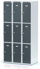 Alfa 3 Szafka skrytkowa S6, 9 schowków, 1800 x 900 x 500 mm, zamek obrotowy, drzwi ciemnoszare