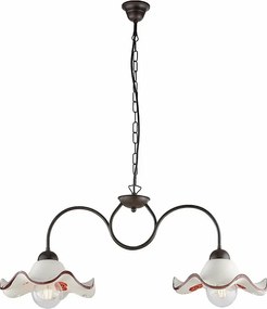 Żyrandol Anemone z czarnego lakierowanego żelaza z rdzawymi zdobieniami i ceramicznymi dyfuzorami śr. 30 cm, biały i brązowy, 2 lampy, dł. 81 x 30 cm