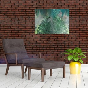 Obraz - Tekstura betonu z liśćmi (70x50 cm)