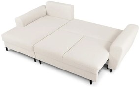 Beżowy rozkładany/ze schowkiem narożnik z materiału bouclé (lewostronny/z szezlongiem) Kyoto – Cosmopolitan Design