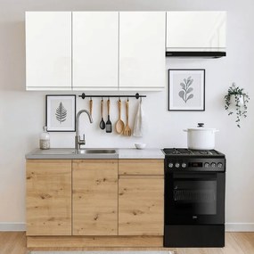 Zestaw Mebli Kuchennych MODERN 170 cm Biały Połysk/Dąb Nowoczesny