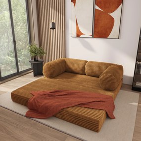 Masseno Sofa piankowa ALVIO z funkcją spania, Kanapa z pianki do salonu, Bezmontażowa, Tkanina sztruksowa – Miedziany TILIA 56