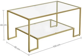Złota szklana ława kawowa glamour z półką - Polagros