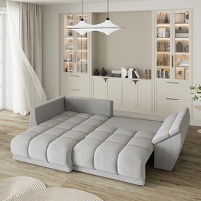 Masseno Narożnik ORENTI z funkcją spania i pojemnikiem na pościel Narozniki L, Rozkładana sofa - Jasnoszary, MATT VELVET 83