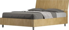 Łóżko wyposażone w stelaż z listwami z pojemnikiem 140x190 Nachylony zagłówek dąb naturalny Demas