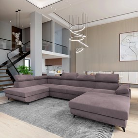 Masseno Narożnik RUBANO z funkcją spania i pojemnikiem na pościel Narozniki U, Rozkładana sofa - Wrzosowy, MONOLITH 62