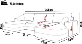 Narożnik FUEGO XL wolnostojący układ U z funkcją spania w tkaninie Bubble 08 DomoHome