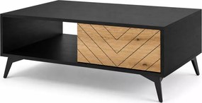 Nowoczesny stolik kawowy Fitelia loft drewno i czerń z frezowanym frontem – elegancki do salonu