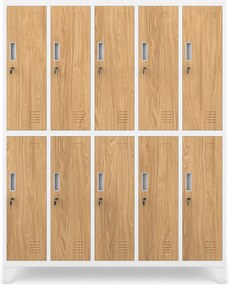 Szafka BHP ubraniowa biała/złoty dąb: Eco Design 10-drzwiowa BARTEK