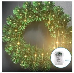 Aigostar - zewnętrzny wieniec świąteczny LED, 72 diody LED, zasilanie 3× AA, średnica 50 cm, IP44, ciepła biel