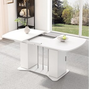 Rozkładany stół jadalny dla 4-6 osób z 2 drzwiami - 120/160 x 80 x 75 cm - drewno MDF - biały + nogi srebrne