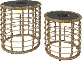 Outsunny Zestaw 2 Solarnych Lampionów Rattanowych z Czujnikiem Światła LED w Stylu Boho IP44 | Aosom PL