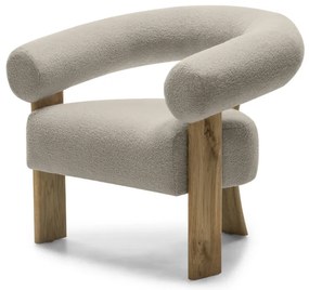 Beżowy designerski fotel KOKEI, dąb