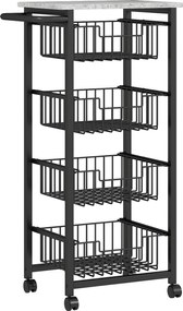 HOMCOM 4-poziomowy wózek kuchenny na kółkach, mobilny wózek do serwowania, wózek kuchenny z 4 stalowymi koszami, wózek do serwowania