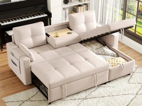 Nowoczesna kanapa narożna - Modułowa sofa rozkładana - Funkcja spania - Z miejscem do przechowywania - Z uchwytami na kubki - Beżowy