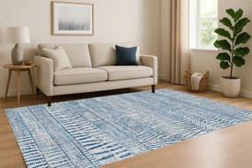 Wzorzysty niebieski dywan w stylu nowoczesnym M0-C65