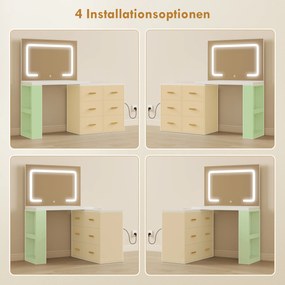 HOMCOM Toaletka z regulowanym lustrem LED, gniazdka, 6 szuflad, 2 otwarte półki, biały