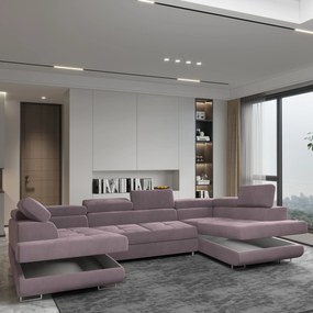 Masseno Narożnik RAGGIO z funkcją spania i pojemnikiem na pościel Narozniki U, Rozkładana sofa - Wrzosowy, MONOLITH 62