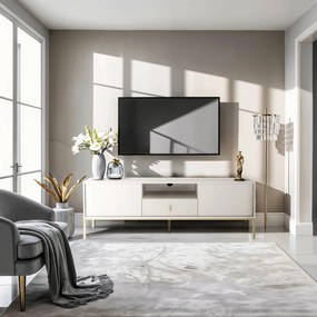 Szafka RTV do Salonu z Szufladą MARCOS 154 cm Kaszmir/Złoty Ryflowana Nowoczesna