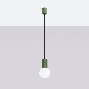 Lampa wisząca HALO 1 zielona oliwka ryflowana SOLLUX  LIGHTING
