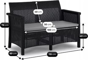 Zestaw mebli ogrodowych Amilio czarny technorattan sofa 2 fotele stolik taras balkon ogród