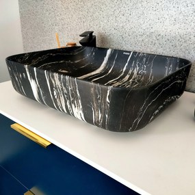 Umywalka ceramiczna nablatowa marmurowa prostokątna czarna 50 x 39 cm MARBE BLACK