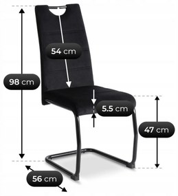 Krzesło Tapicerowane LOPEZ Czarne Na Płozach Welurowe Nowoczesne