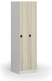 Szafka ubraniowa wąska, 2-drzwiowa, 1850 x 500 x 500 mm, demontaż, zamek kodowy, drzwi laminowane, dąb naturalny
