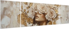 Obraz - Dziewczyna z różami (170x50 cm)