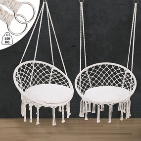 Jurhan Wiszące krzesło BOHO z poduszkami, Ø61cm, beżowa