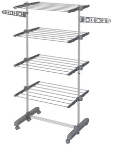 HOMCOM Stojak do prania, suszarka 5 poziomów, składany, system One-Click, 142 cm x 55 cm x 172 cm, Szary + Srebrny | Aosom PL