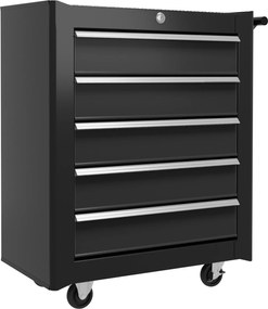 Skrzynka Narzędziowa HOMCOM, Szafka na Narzędzia, na Kołach, 5 Szuflad, Stal, Czarny