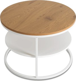 Stolik skandynawski Best 70 cm, okrągły, z półką, do salonu, dąb/biały